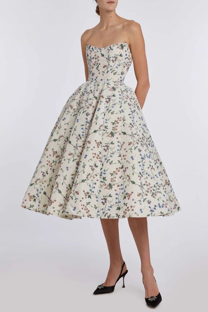 Floral Bodice Ivory Midi Dress